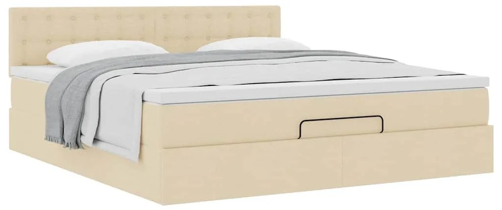 vidaXL Οθωμανικό κρεβάτι με στρώμα Cream 180x200cm ύφασμα