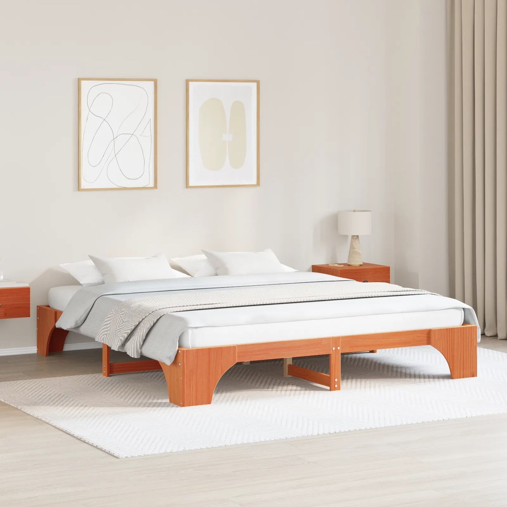 vidaXL Σκελετός Κρεβατιού Κερωτό Καφέ 180x200 cm Στερεό Ξύλο Πεύκου