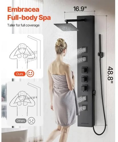 VEVOR Shower Panel Tower System Stainless Steel Column Rainfall Head Massage Jet