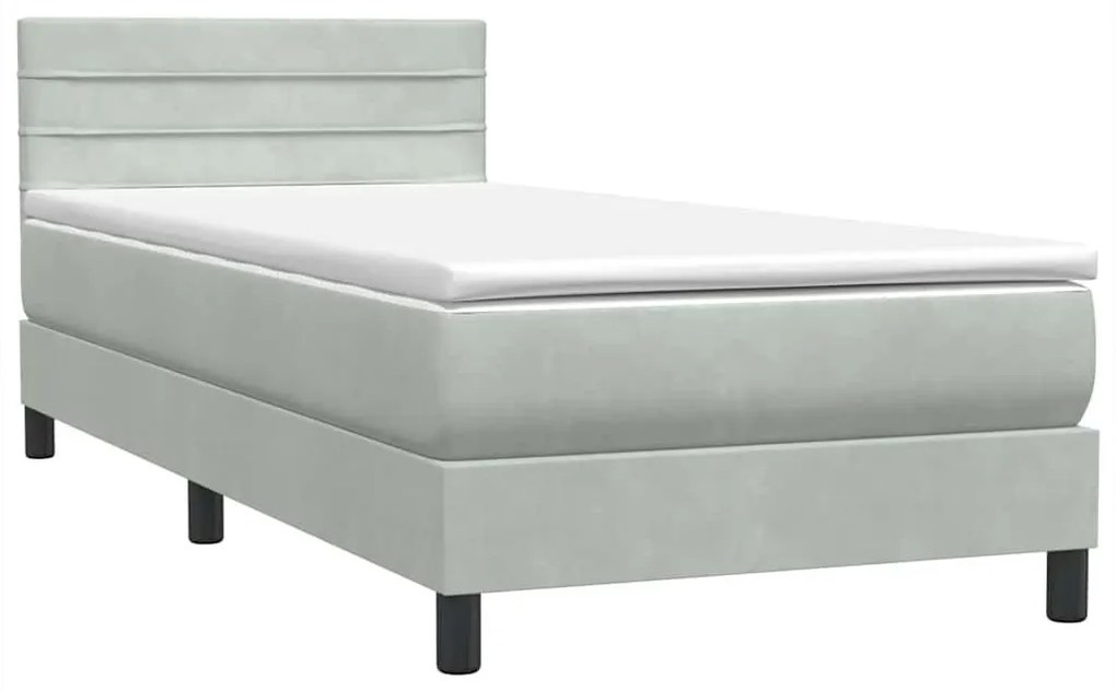 Box Spring κρεβάτι με στρώμα ανοιχτό γκρι 90x210 cm Βελούδινο - Γκρι