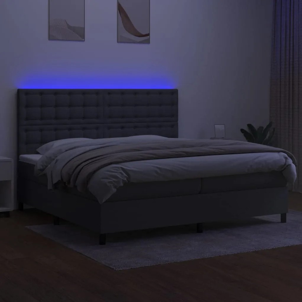 ΚΡΕΒΑΤΙ BOXSPRING ΜΕ ΣΤΡΩΜΑ &amp; LED ΣΚ.ΓΚΡΙ 200X200ΕΚ. ΥΦΑΣΜΑΤΙΝΟ 3135222