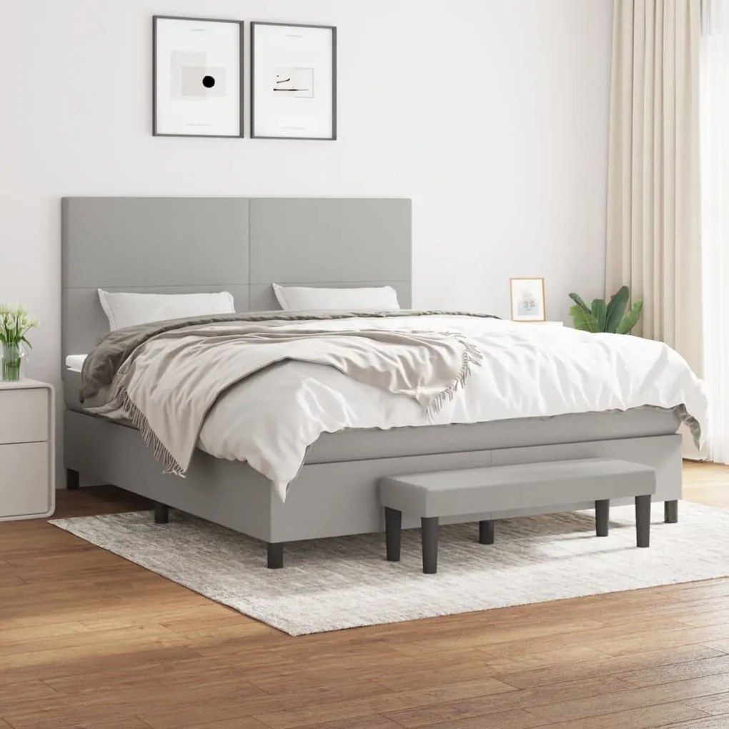 Κρεβάτι Boxspring με Στρώμα Αν. Πράσινο 160x200εκ Υφασμάτινο - Γκρι