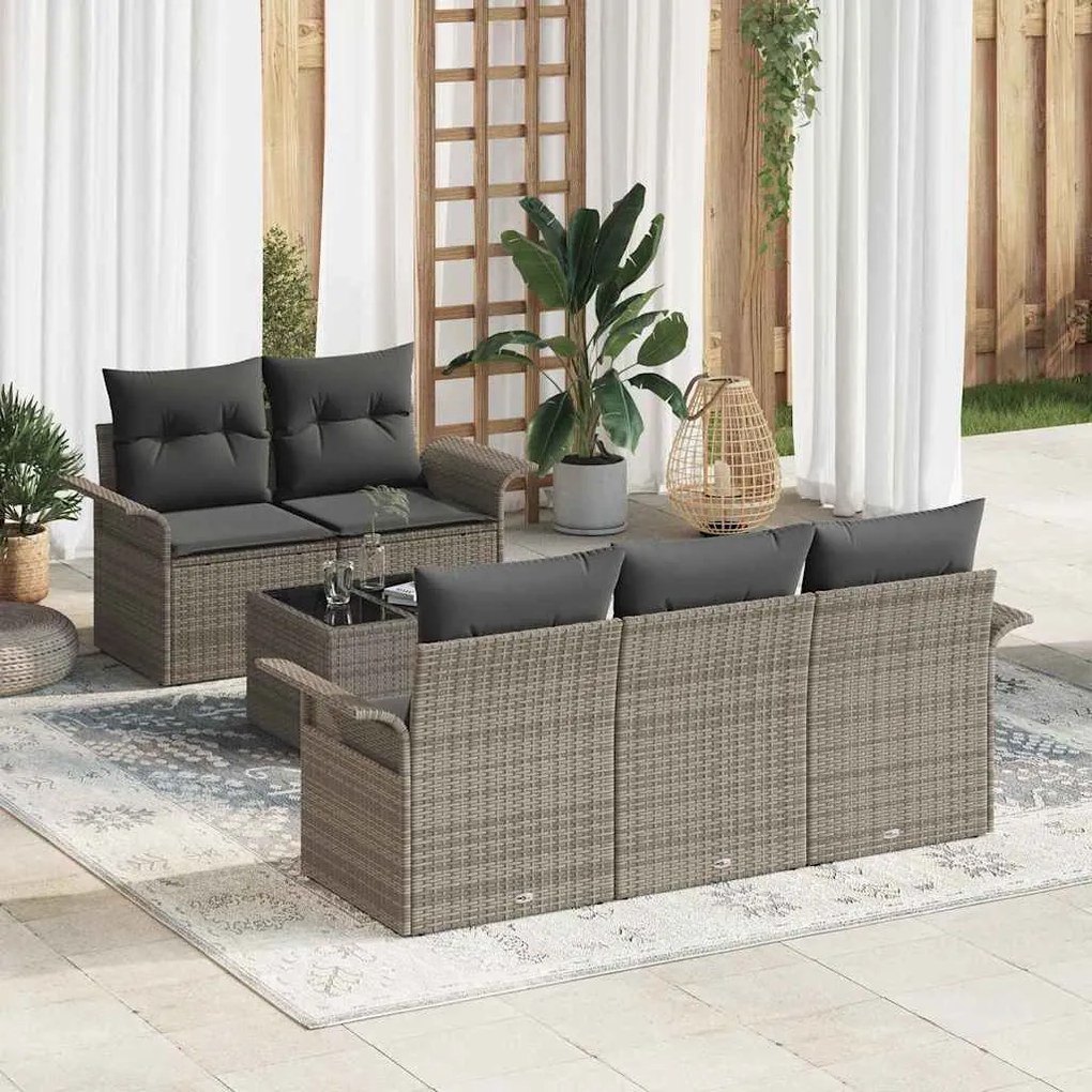 vidaXL Σετ Καναπέ Κήπου με μαξιλάρι 6 pcs Γκρι 55 x 55 x 37 εκ
