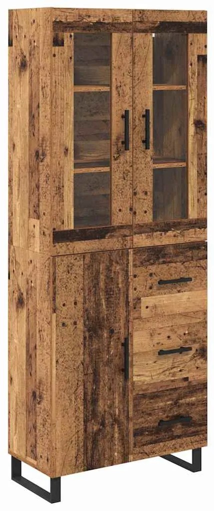 vidaXL Highboard με συρτάρι 2 pcs Παλιό Ξύλο Σύνθετο Ξύλο και Γυαλί