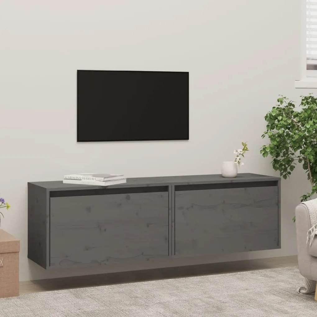 vidaXL Ντουλάπια Τοίχου 2 τεμ. Γκρι 60x30x35 εκ. από Μασίφ Ξύλο Πεύκου