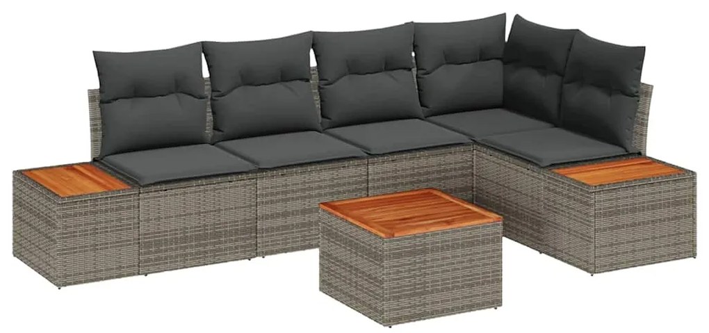 vidaXL Σετ Καναπέ Κήπου με μαξιλάρι 6 pcs Γκρι Πολυ ράταν