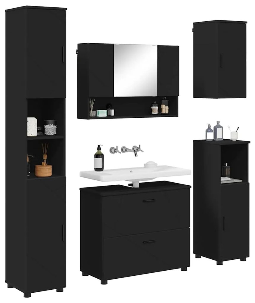 vidaXL Σετ Επίπλων Μπάνιου με συρτάρι 5 pcs Μαύρο 30 x 35 x 192 εκ.