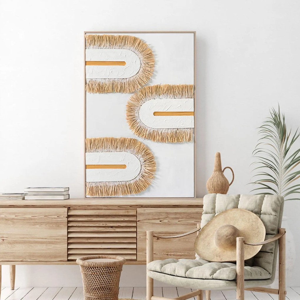 Πίνακας 3D C4537.02 με Κορνίζα Μπέζ Καμβάς Λευκός Χειροποίητος 80x3,5x120Υεκ. 80x3.5x120 εκ.