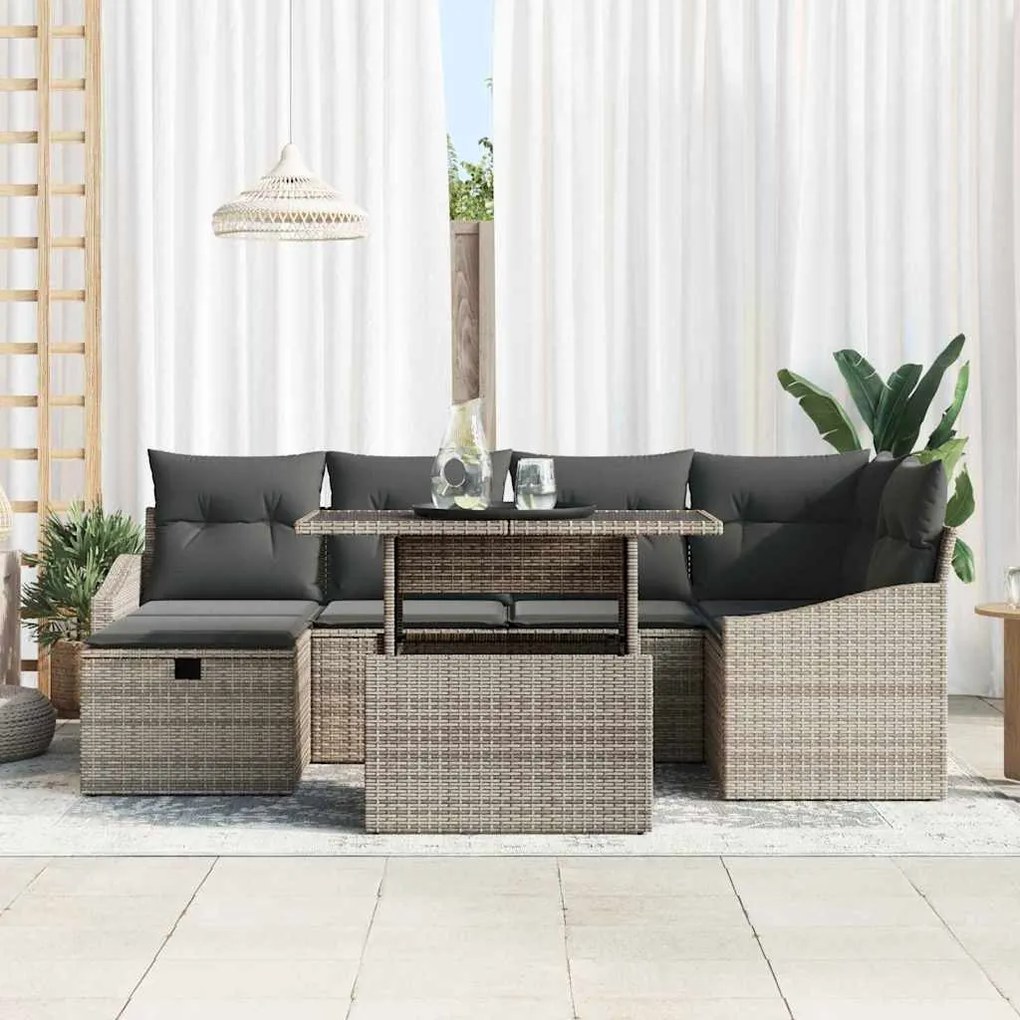 vidaXL Σετ Καναπέ Κήπου 7 pcs Γκρι συνθετικό ρατάν