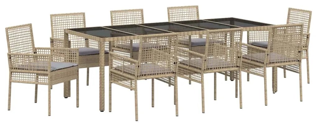 vidaXL Σέτ φαγητού για κήπο 9 pcs Μπεζ συνθετικό ρατάν