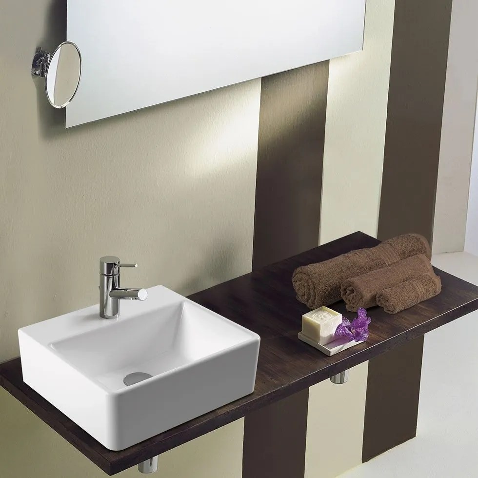 Serel Tetra 2041 Hygiene Plus Λευκός Πορσελάνινος Νιπτήρας Μπάνιου Κρεμαστός ή Επιτραπέζιος 40x35 cm