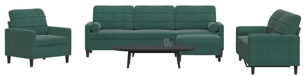vidaXL Σετ Σαλονιού 4 Τεμ. Πράσινο Βελούδινο με Μαξιλάρια/Στηρίγματα