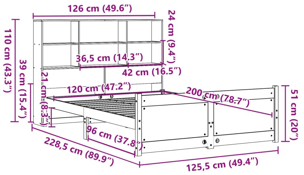 ΚΡΕΒΑΤΙ ΒΙΒΛΙΟΘΗΚΗ ΧΩΡΙΣ ΣΤΡΩΜΑ 120X200 ΕΚ ΜΑΣΙΦ ΞΥΛΟ ΠΕΥΚΟ 3322469