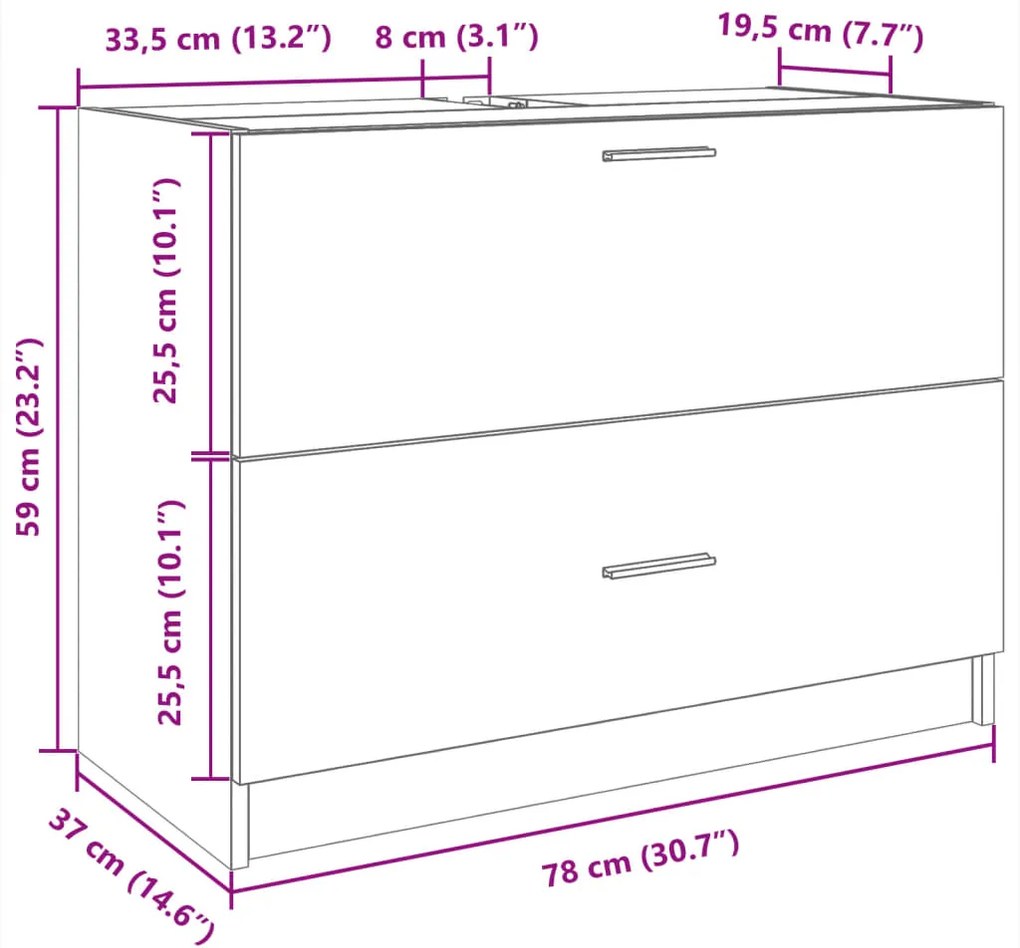 Ντουλάπι Νιπτήρα Μαύρο 78x37x59 εκ. Επεξεργασμένο Ξύλο - Μαύρο