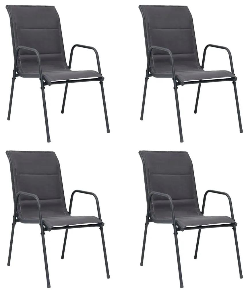 Καρέκλες Κήπου Στοιβαζόμενες 4 τεμ. Ανθρακί Ατσάλι / Textilene - Ανθρακί