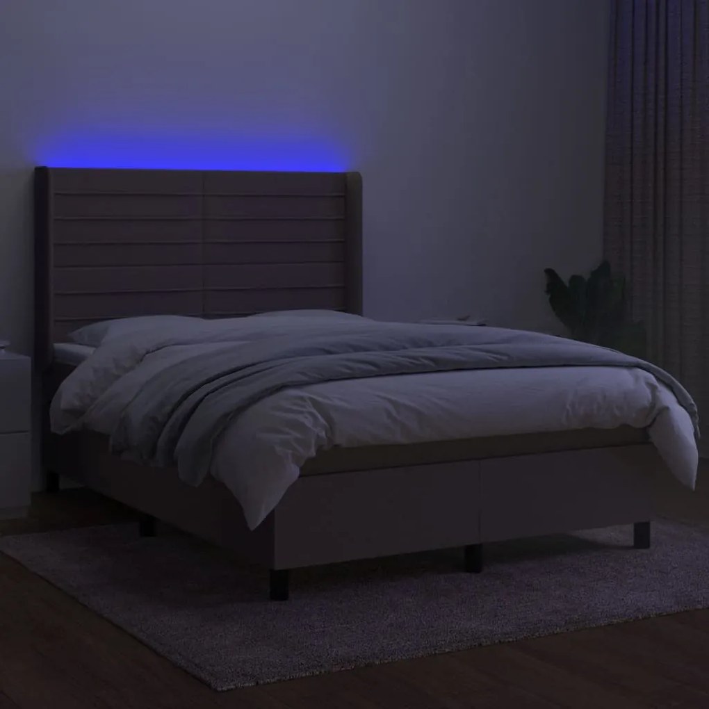 vidaXL Κρεβάτι Boxspring με Στρώμα &amp; LED Taupe 140x200 εκ. Υφασμάτινο