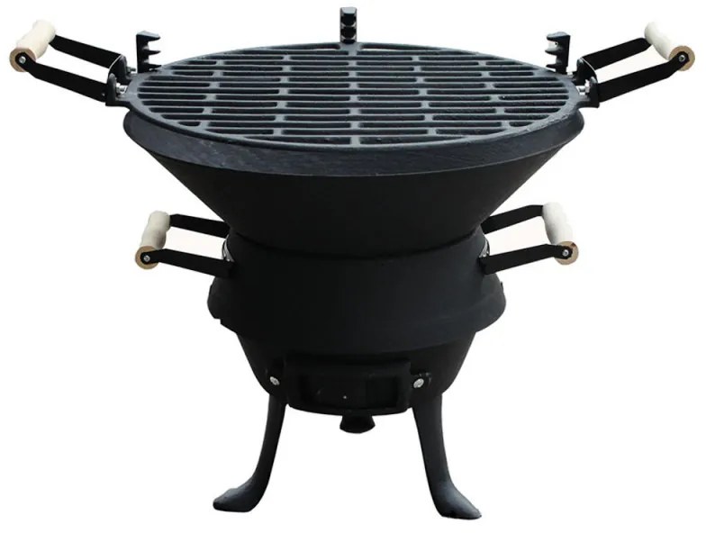 Προϊόν με ανοιχτή συσκευασία: Μπάρμπεκιου από χυτοσίδηρο Rosberg R51720A, Σχάρα από χυτοσίδηρο,  Ξύλινες λαβές, 35.5х38 cm, Μαύρο