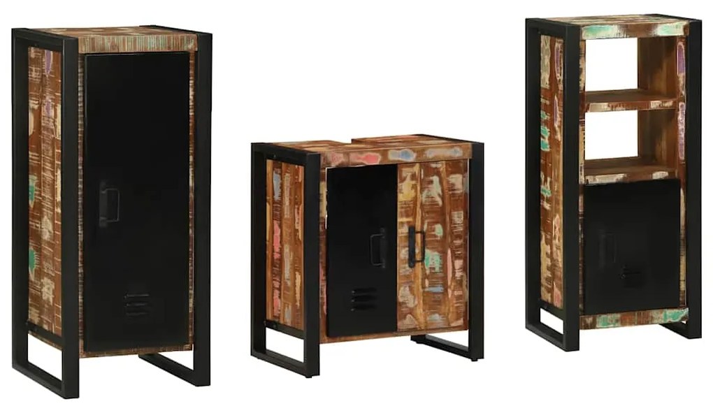 vidaXL Σετ Επίπλων Μπάνιου με συρτάρι 3 pcs Στερεό Ανακτηθέν Ξύλο