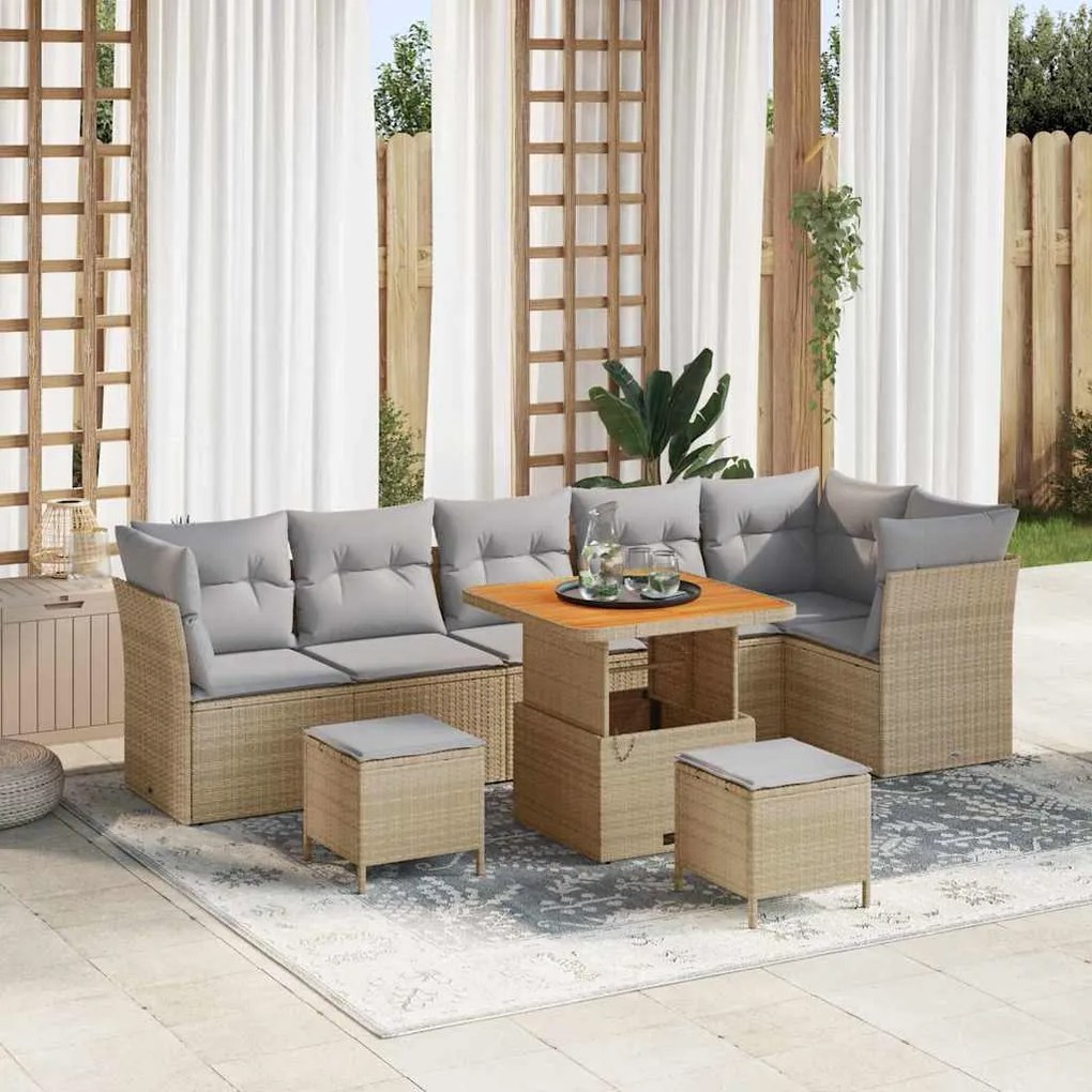 vidaXL Σετ Καναπέ Κήπου 9 pcs Μπεζ συνθετικό ρατάν