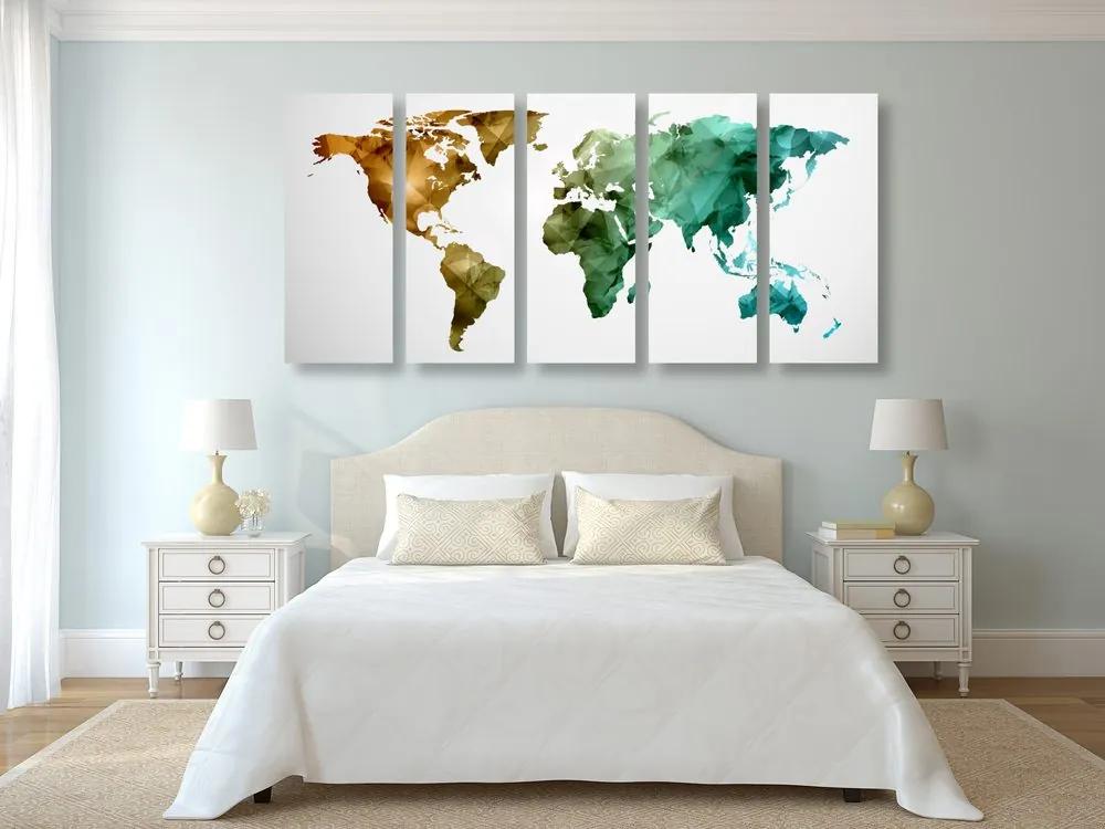 Πολύχρωμος πολυγωνικός παγκόσμιος χάρτης εικόνας 5 μερών - 200x100