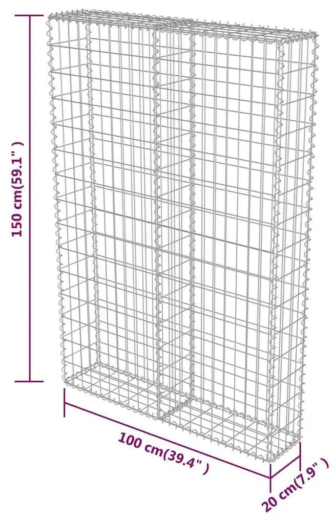 Συρματοκιβώτιο Τοίχος 100x20x150 εκ. Γαλβαν.Χάλυβας + Καλύμματα - Ασήμι