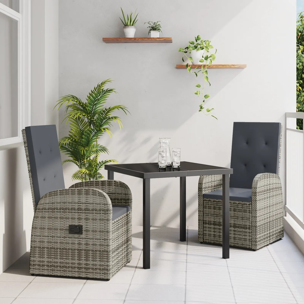 vidaXL Καρέκλες Κήπου Ξαπλώματος 3 pcs Γκρι 80 x 80 x 73 εκ