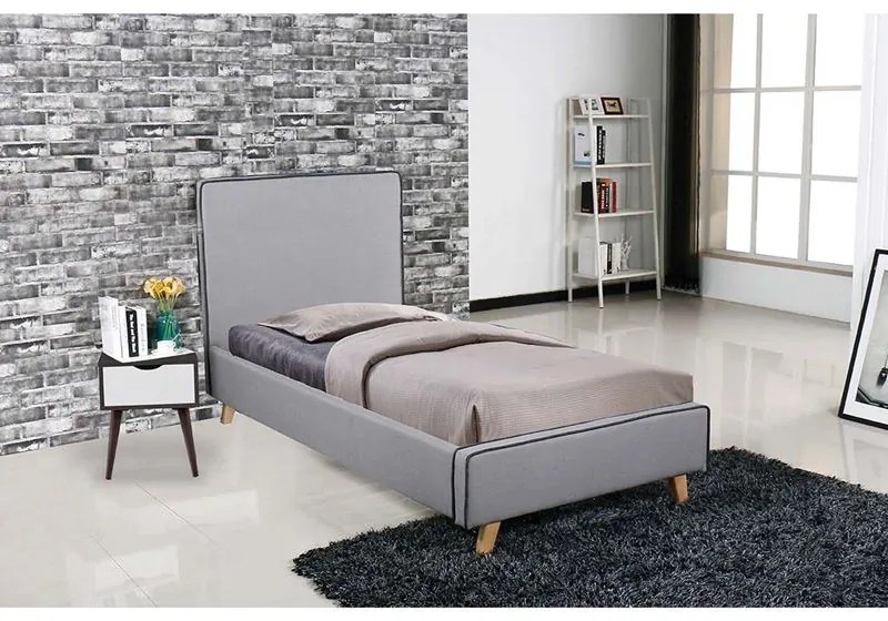 WOODWELL MORISSON Κρεβάτι Μονό, για Στρώμα 90x190cm, Ύφασμα Ανοιχτό Γκρι 101x206x110cm Ε8081,1