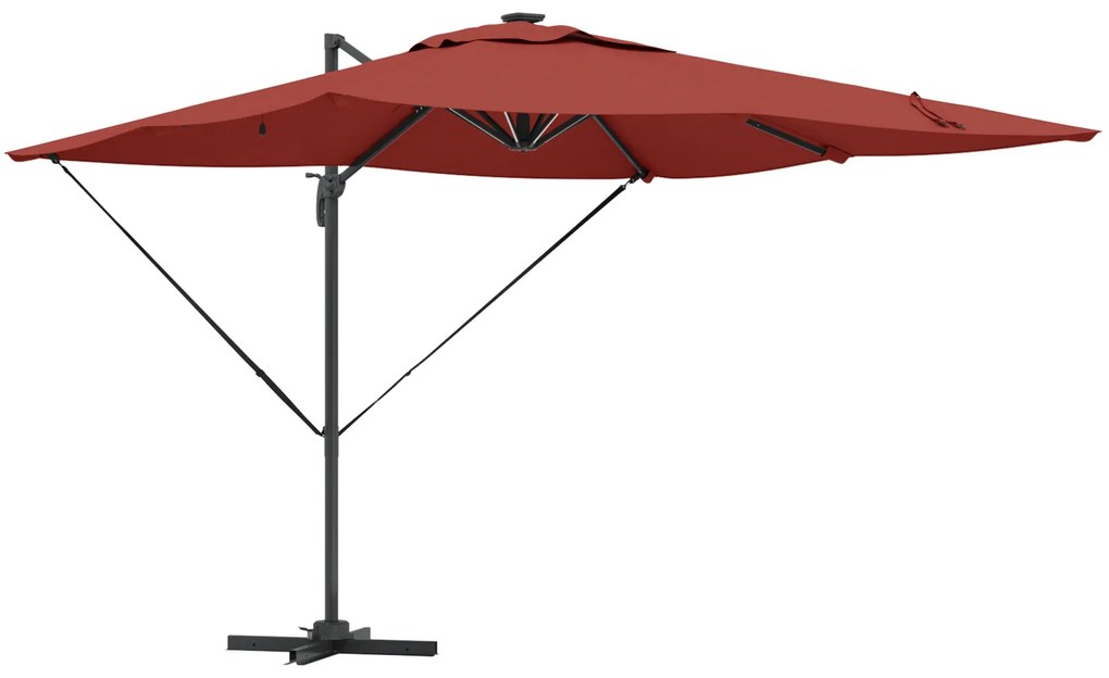 vidaXL Ρώμης Ομπρέλα Cantilever με LED σε Τερacotta - 286 x 285 x 270 εκ, Άλουμινιο.