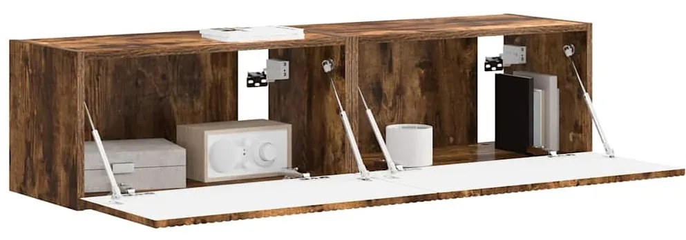 vidaXL Ντουλάπι Τηλεόρασης Τοίχου Επιτοίχιο 2 pcs Καπνιστό Δρύς
