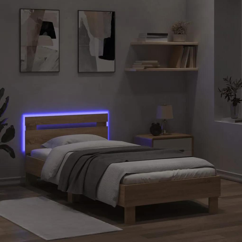 vidaXL Πλαίσιο Κρεβατιού με Κεφαλάρι/LED Sonoma δρυς 90x200 εκ.