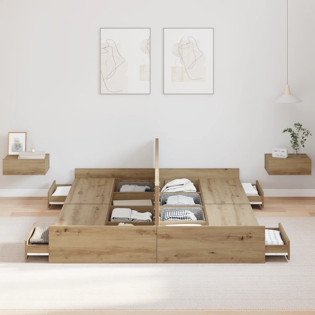 vidaXL Κρεβάτι με αποθηκευτικό χώρο artisan δρυς 140 x 200 cm Μελαμίνη