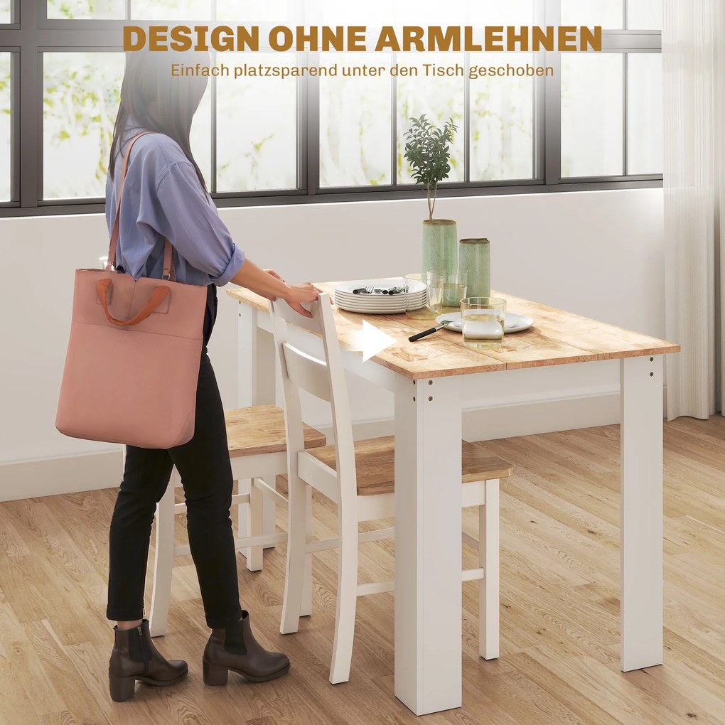 HOMCOM Σετ 2 καρεκλών κουζίνας, ξύλο καουτσούκ, καμπυλωτή πλάτη, Λευκό