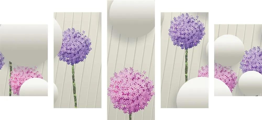 Εικόνα 5 μερών ενδιαφέροντα λουλούδια με αφηρημένα στοιχεία και σχέδια - 100x50
