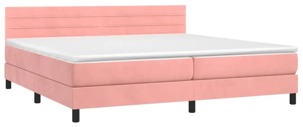 vidaXL Κρεβάτι Boxspring με Στρώμα Ροζ 200x200 εκ. Βελούδινο