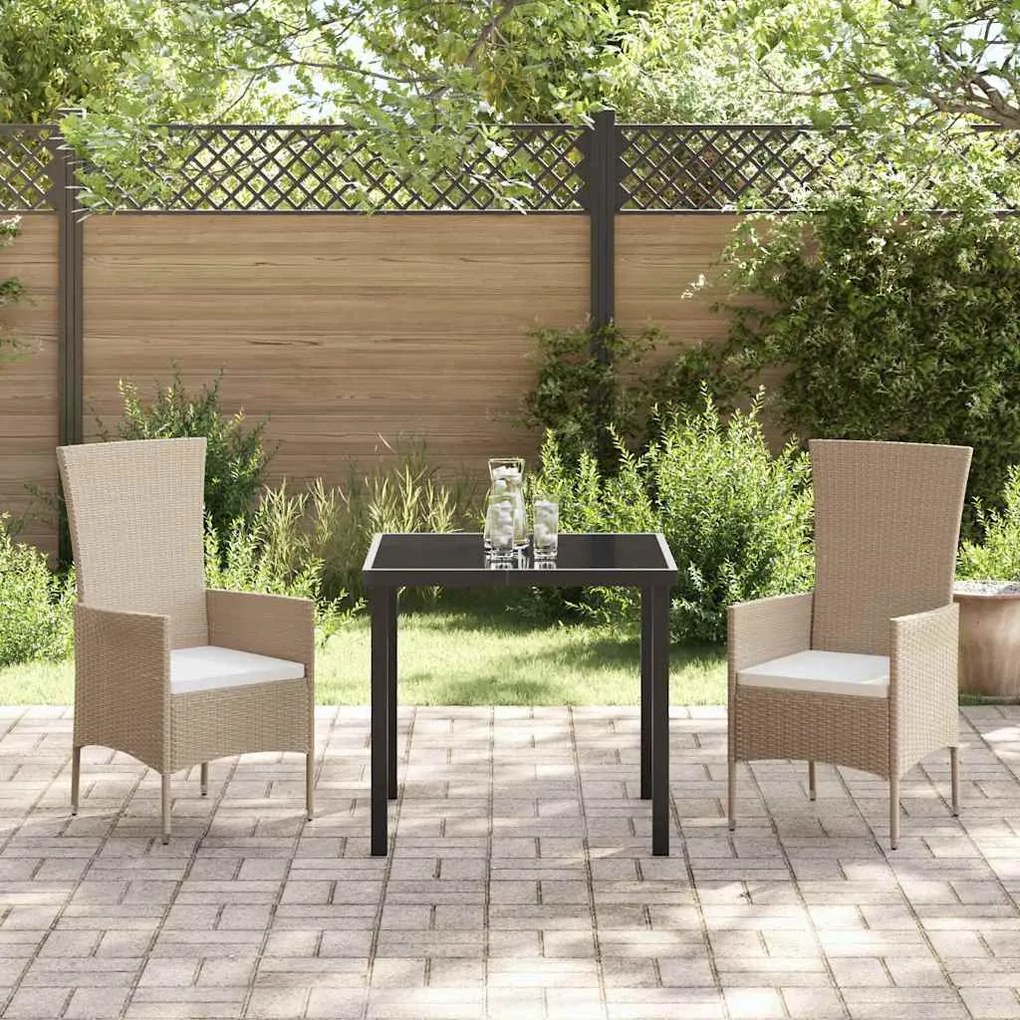 vidaXL Σέτ φαγητού για κήπο με μαξιλάρι 3 pcs Μπεζ συνθετικό ρατάν