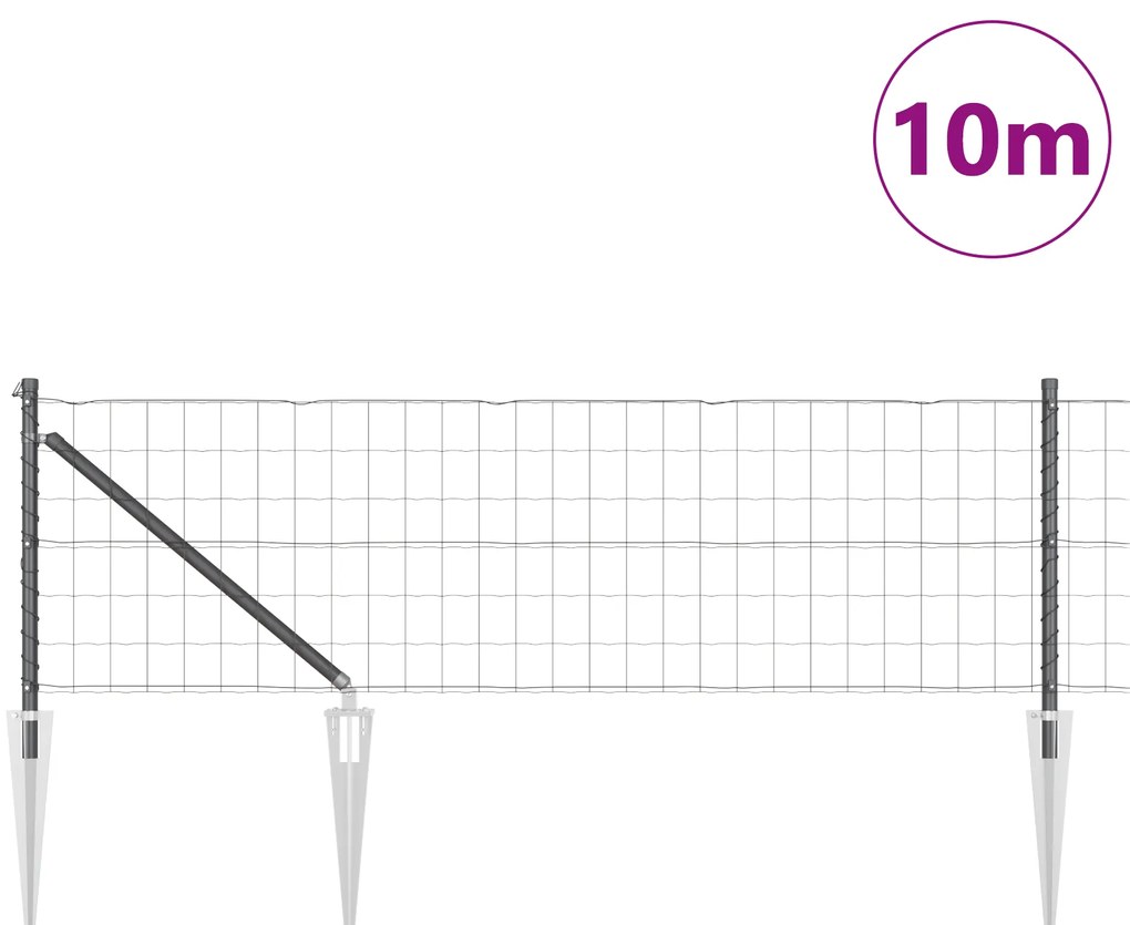 vidaXL Euro Fence με 7 Σταθερές Βίδες 0.6x10 μ Γαλβανισμένος Χάλυβας Γκρι