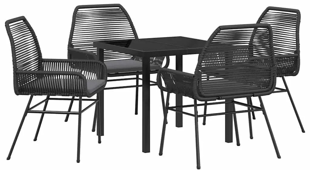 vidaXL Σέτ φαγητού για κήπο με μαξιλάρι 5 pcs Μαύρο συνθετικό ρατάν