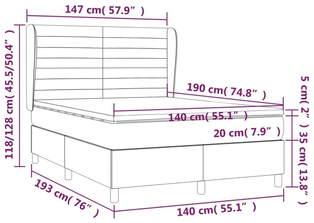 Κρεβάτι Boxspring με Στρώμα Ανοιχτό Γκρι 140x190 εκ. Βελούδινο - Γκρι