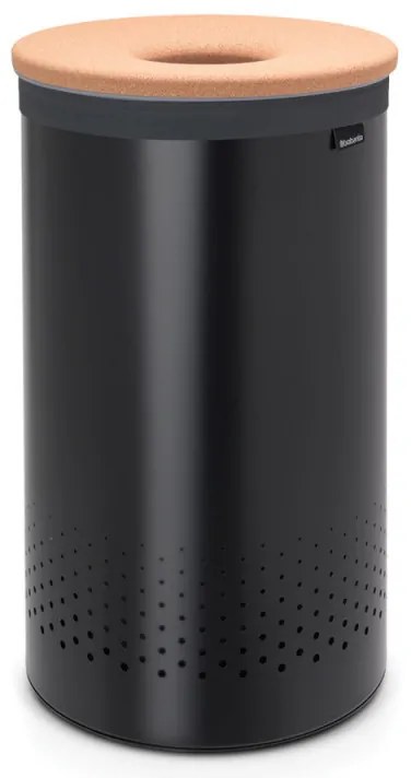 Καλάθι πλυντηρίου Brabantia 1000826, 60 l, Καπάκι από φελλό, Πλήρωση χωρίς άνοιγμα, οπές εξαερισμού, Μαύρο