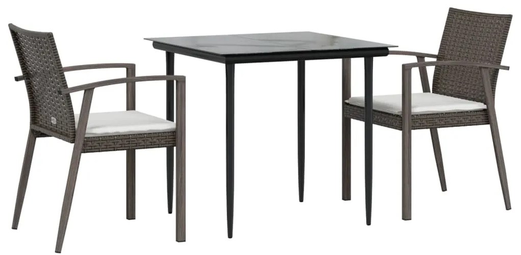 vidaXL Σετ Τραπεζαρίας Κήπου 3 τεμ. Συνθ. Ρατάν / Ατσάλι με Μαξιλάρια