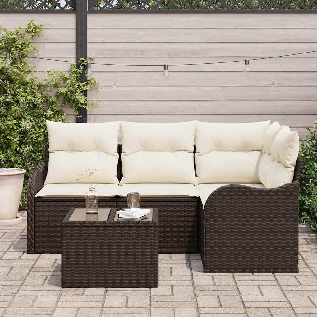 vidaXL Σετ Καναπέ Κήπου με μαξιλάρι 5 pcs Καφέ Πολυ ράταν