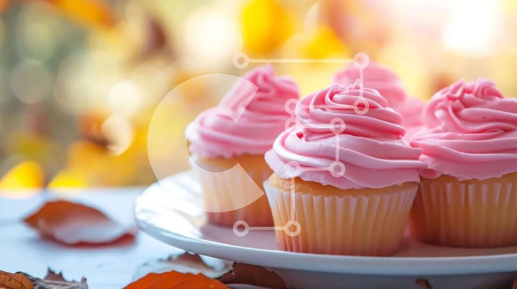 Intra Συλλεκτικό Ξύλινο Παζλ Plywood  4mm - Ροζ cupcakes σε ένα πιάτο με φθινοπωρινά φύλλα Σε Ξύλινο Κουτί - Διαστάσεις: 10x10 cm – 25 κομμάτια