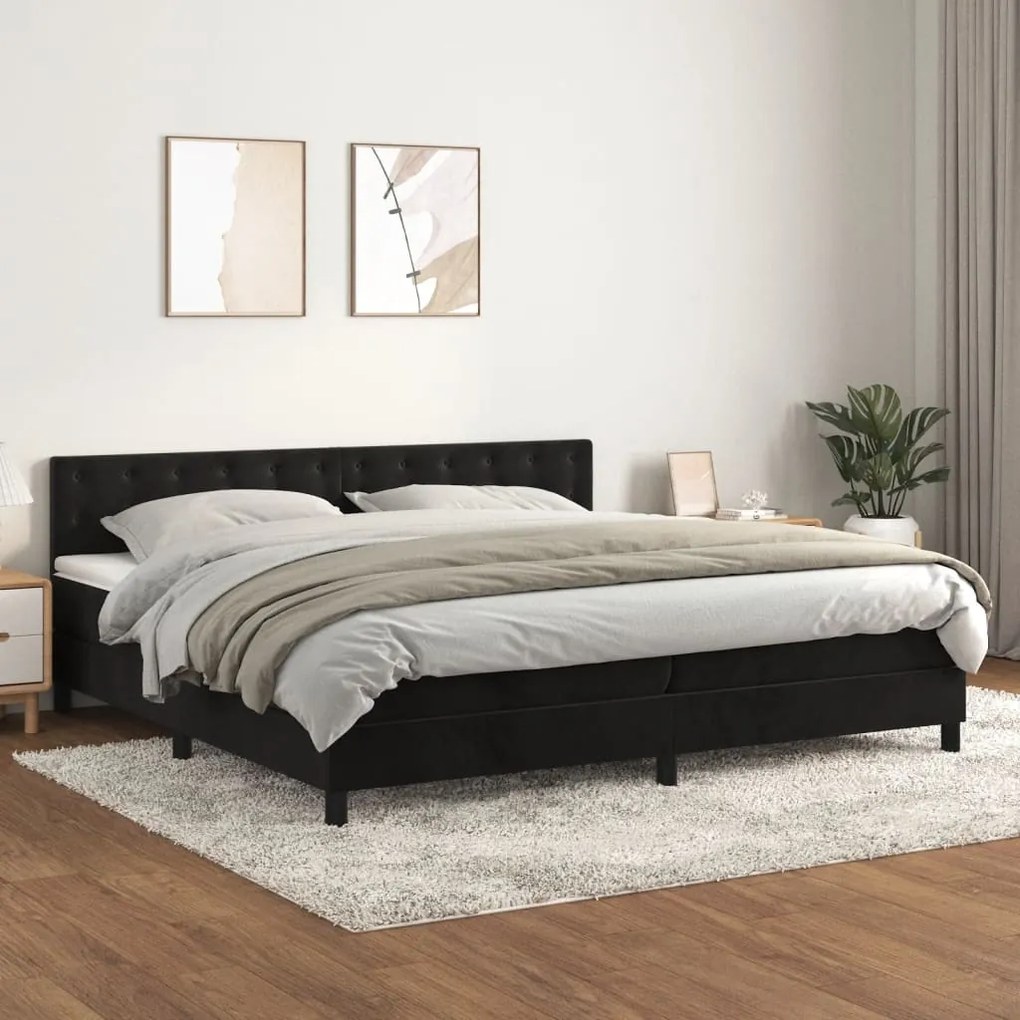 Κρεβάτι Boxspring με Στρώμα Μαύρο 200x200 εκ. Βελούδινο