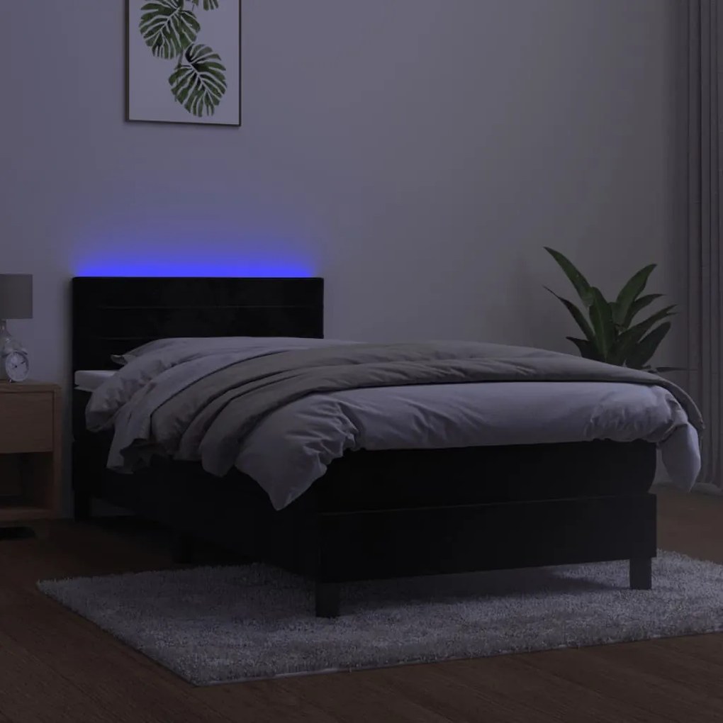 ΚΡΕΒΑΤΙ BOXSPRING ΜΕ ΣΤΡΩΜΑ &amp; LED ΜΑΥΡΟ 90X200 ΕΚ. ΒΕΛΟΥΔΙΝΟ 3134443