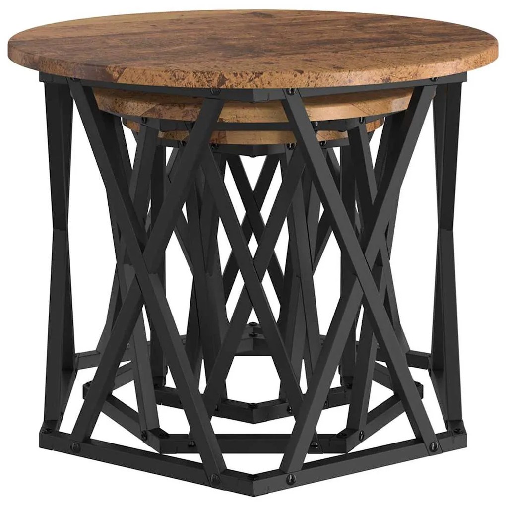 vidaXL Κομοδίνο Μονάδας 3 pcs Παλιό Ξύλο Μηχανισμένο ξύλο και ατσάλι