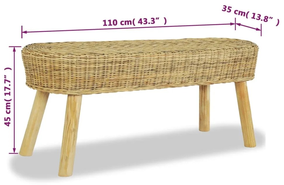 Πάγκος Χολ Χρώμα Φυσικό 110 x 35 x 45 εκ. Ρατάν - Καφέ