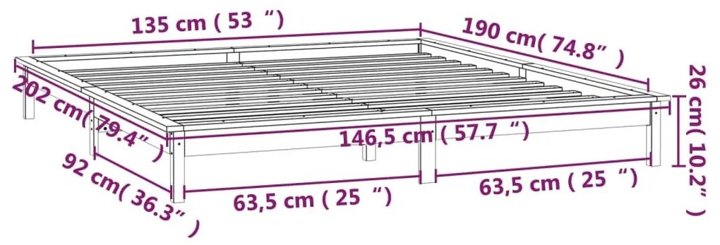 Πλαίσιο Κρεβατιού με LED Λευκό 135 x 190 εκ. Διπλό Μασίφ Ξύλο - Λευκό