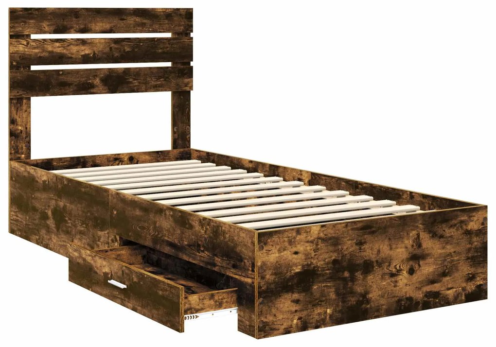 vidaXL Σκελετός Κρεβατιού Καπνιστό Δρύινο και Ασημί 75 x 190 cm