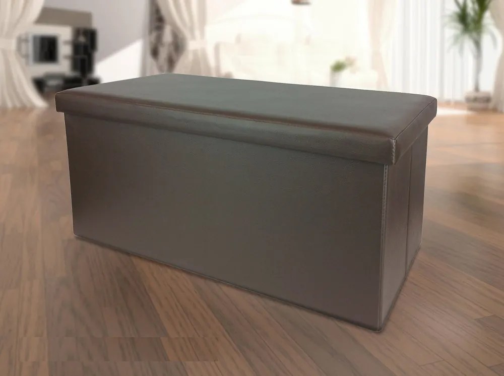 Σκαμπό Με Αποθηκευτικό Χώρο Καφέ Δέρμα 76x38x38cm
