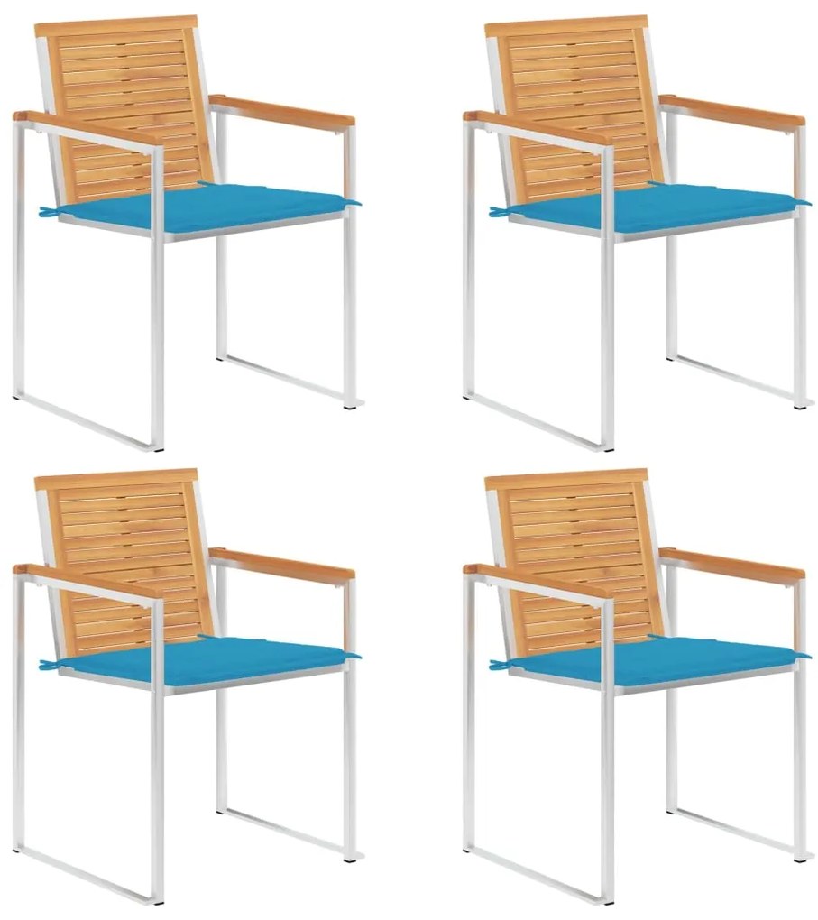 vidaXL Καρέκλες Κήπου 4 τεμ. από Μασίφ Ξύλο Teak με Μαξιλάρια